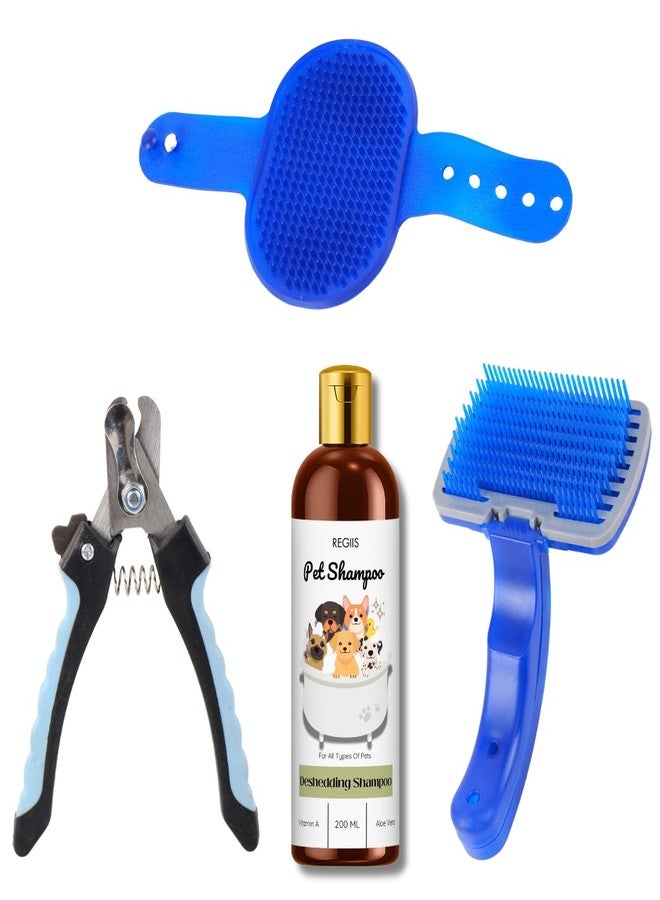 REGIIS Pet Grooming Kit with Nail Clipper and Deshedding Brush, Blue, 200ml Pet Shampoo(PACK OF 4) - Image 1